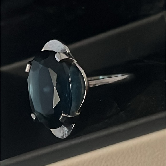 Vintage Art Deco Sterling Silver Blue Sapphire Gemstone Floral Ring - Picture 2 of 16